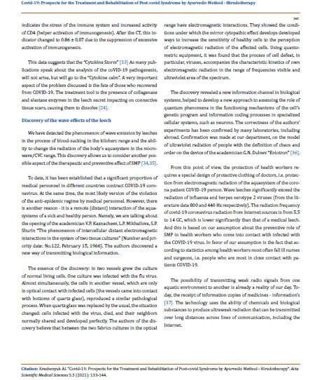 Covid-19: Prospects for the Treatment and Rehabilitation of Post-covid Syndrome by Ayurvedic Method - Hirudotherapy